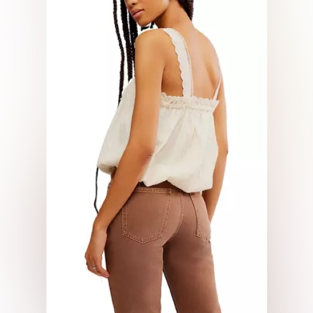 Free People Cream Lace-Trim because of you Drawstring Cami size Large - Picture 2 of 7